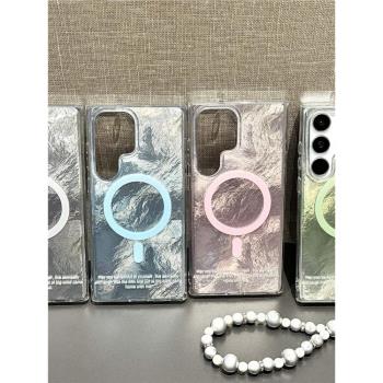 創意磁吸漸變錫紙紋適用於三星GalaxyS24手機殼S24FE/S24Ultra可愛少女心S23+/23plus全包S22Ultra防摔保護套