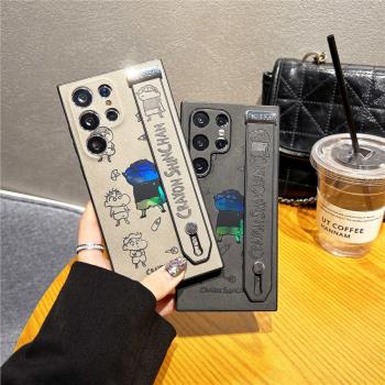小GalaxyS24Ultra蠟筆S23腕帶羊皮/保iPhone13小新鐳射防護套機殼三星支架摔殼女S22ultra適用手蘋果16promax