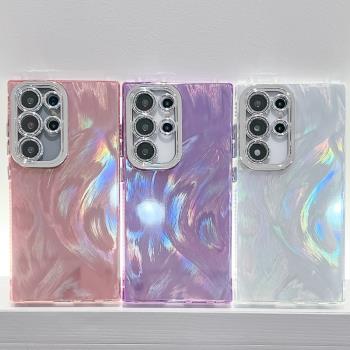 ins時尚羽毛羽紗紋適用三星a55手機殼a16/a15/a25矽膠a35/a36/a56帶鏡頭膜a54防摔保護套s24ultra情侶款s23u