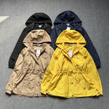 出口歐美單 高品質大碼風衣女連帽收腰顯瘦防風水減齡春秋外套