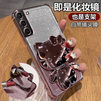 適用三星s21fe手機殼s21ef保護矽膠套5G帶鏡頭膜全包氣囊防摔G9900透明軟新款9910支架鏡子215g女galaxy可愛