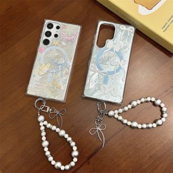 ins白色蝴蝶結適用三星S25Ultra手機殼S24Ultra錫紙紋保護套S23Ultra防摔殼S22Ultra全包亞克力創意個性女款