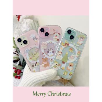 ins風可愛公仔聖誕節下午茶適用於iPhone16PROMAX/14PRO蘋果15Plus少女磁吸手機殼13/12Mini百搭