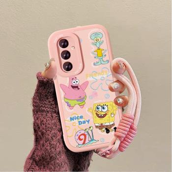適用三星S24手機殼galaxys23+新款可愛s22ultra海綿寶寶S23fe女生不撞殼A55小羊皮矽膠套plus防摔全包派大星