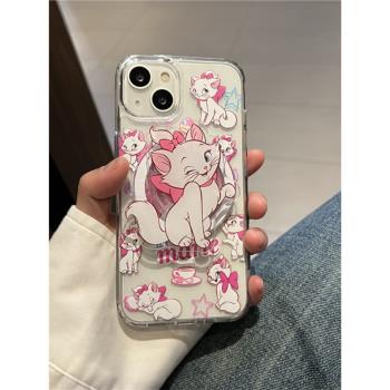 愛珀客可愛粉瑪麗貓磁吸支架適用iPhone15proMax手機殼蘋果13pro個性卡通12Pro創意14亞克力16promax軟邊硬殼
