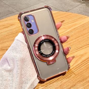 三星A55手機殼新款氣囊防摔Galaxy高階感透明保護套Samsung車載磁吸支架簡約時尚電鍍個性創意鏡頭全包適用於