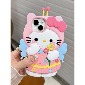 蜜蜂kt貓咪適用蘋果15手機殼16promax新款14pro全包iphone13/12矽膠mini軟殼11防摔套xsmax女xr可愛8plus卡通