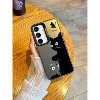 適用三星s24手機殼反光陰陽貓鐳射Galaxy新款S23+卡通S24Ultra硬軟殼S21FE男士S22女款samsung潮牌高階創意套