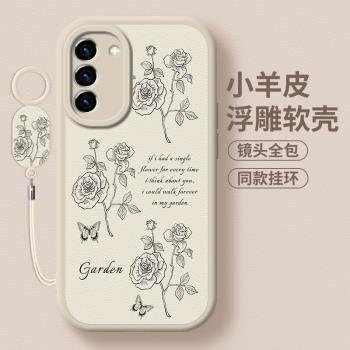 花園花譜適用三星s21手機殼s21ultra新款s21十+小羊皮FE女galaxy全包samsung防摔掛繩高階簡約保護軟套