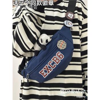 美式復古字母胸包男 運動斜挎揹包日系ins潮牌港風學生百搭腰包女