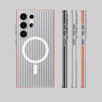 商務輕奢適用GalaxyS24Ultra手機殼防滑邊框瓦楞紋三星S24+磨砂磁吸23+保護套S25Ultra創意25+拼色邊條高品質