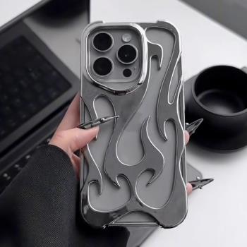 高階感火焰鏤空散熱殼適用iPhone16手機殼蘋果15promax電鍍防摔潮14/13軟殼12/11