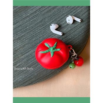 可愛立體西紅柿適用蘋果新3代airpods4代藍牙無線耳機保護套airpods1/2代矽膠軟殼airpodspro2代女生新款小眾
