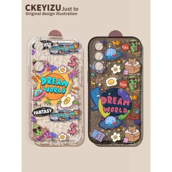 適用於三星s23ultra手機殼新款s22ultra外星人s23直邊s21透明s20fe趣味卡通Galaxy全包防摔s10e軟矽膠samsung