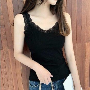 莫代爾棉夏季蕾絲邊吊帶背心女大碼修身外穿內搭打底衫上衣