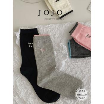 JOJOS L. PD.Regist.少女刺繡蝴蝶結甜美可愛日系中筒襪 | 記名