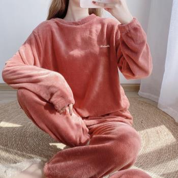 【冬季加厚款】仙女暖暖褲套裝女秋珊瑚絨保暖寬松大碼睡衣女外穿