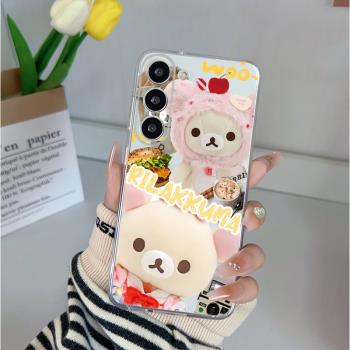 可愛漢堡小熊三星S21PLUS手機殼s25/s21/note10pro潮男女s23plus透明軟殼s23ultra全包c7防摔s8+新款情侶適用