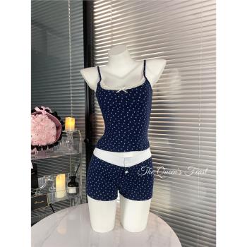 鄰家女孩｜純欲蕾絲碎花純棉睡衣女款夏性感吊帶兩件套舒適居家服
