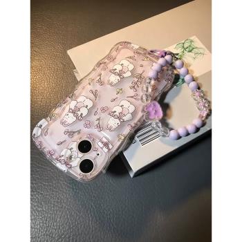 抱花朵兔子適用三星a54手機殼矽膠波浪邊a53/a52韓風a22小清新a73可愛s23ultra/s22+卡通少女s21fe全包s20