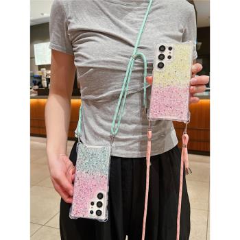 適用三星GalaxyS25Ultra手機殼S24ultra四角開孔閃粉三星A54漸變防摔保護套22Ultra女款+A53時尚A34亞克力A15