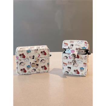 日系卡通動漫蠟筆小新一家AirPodspro二代保護套適用airpods4/2皮質軟殼蘋果airpods3三代矽膠無線藍牙耳機套