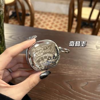 塗鴉狗頭適用紅米Buds6活力版簡筆畫狗狗藍芽充電倉無線耳機套小米Redmi buds6活力版電鍍銀色亮面耳機保護殼