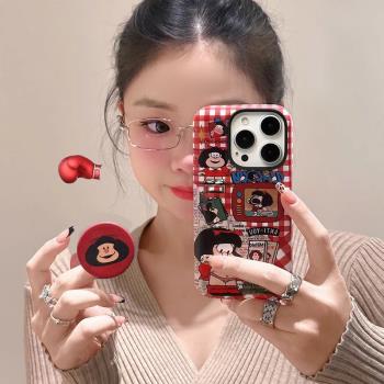 可愛格子女孩氣囊支架適用於三星S24ultra手機殼S24PLUS保護套蓋樂世s24+防摔s24plus菲林二合一磨砂時尚硬殼