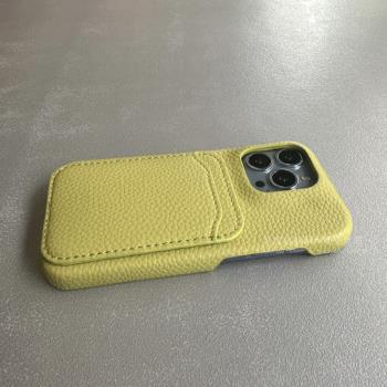 果綠荔枝紋豎款雙插卡適用蘋果16promax 15 14手機殼iPhone13超薄12冷淡風11新款x xr個性7 8p防摔男女套