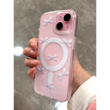 帶AI相機按鍵韓系ins風蝴蝶結適用蘋果16promax手機殼iphone15pro新款14無線充電磁吸殼13透明12防摔保護套11