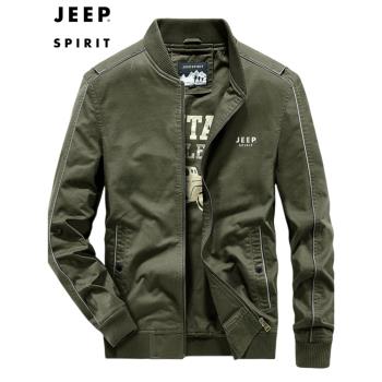 JEEP SPIRIT男裝夾克棒球領商務休閑全棉水洗工裝多口袋外套男