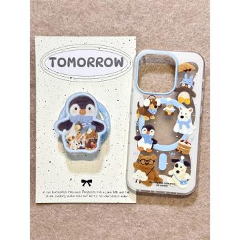 可愛jellycat圍巾企鵝磁吸支架適用iphone14手機殼蘋果15pro max少女心12小眾新款16女防摔16pro蘋果14保護套