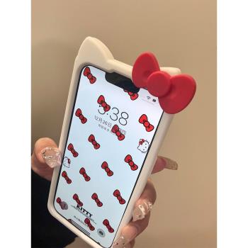 歐略 立體可愛卡通KT貓蝴蝶結貓適用蘋果16promax手機殼iPhone15新款14矽膠13高階感12防摔保護套11女軟殼