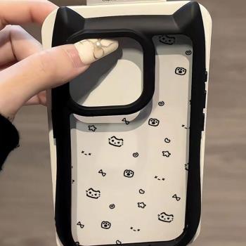 貓頭標簽適用蘋果16手機殼iPhone15promax新款貓耳朵14pro矽膠13防摔xsmax12男女款iPhone11xr情侶卡通保護套