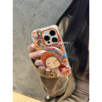 guanview ins復古塗鴉奈良美智搖搖樂磁吸支架適用iphone16promax蘋果16手機殼15pro雙層14/13全包矽膠防摔套