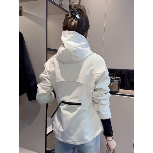 春秋瑜伽沖鋒衣戶外運動外套連帽小夾克女修身收腰顯瘦短款小風衣