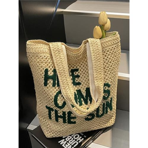 ins海邊度假手提包草編包手工編織大容量單肩包編織包簡約沙灘包