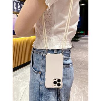 適用於蘋果14手機殼斜挎帶掛繩13promax背帶女款創意iPhone12軟矽膠11鏡頭全包四角防摔i7網紅純色保護套se3