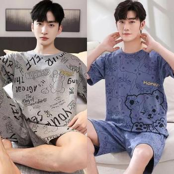 男士睡衣夏季純棉薄款短袖初中學生青少年夏天大童可愛家居服套裝