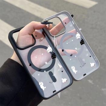 兩只黑白小狗適用蘋果15promax手機殼iPhone14promax簡約可愛13promax硬殼16promax透明磁吸12/11膚感殼防摔