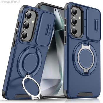 適用三星s21Ultra滑蓋推窗鏡頭全包手機殼s21防滑鎧甲金屬支架彩色磨砂矽膠防摔保護套Magsafe磁吸充電