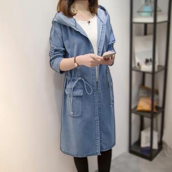 別致甜酷牛仔風衣外套女春秋款韓系寬松中長款小眾上衣英倫風大衣