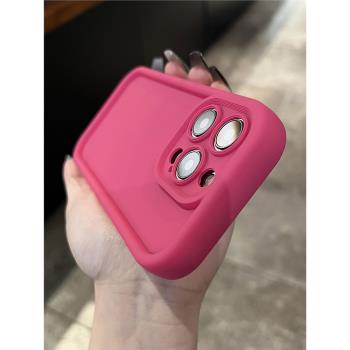 芭比粉色矽膠16適用蘋果13手機殼iphone14promax簡約高階感12全包防摔11新款少女心15pm高階保護套韓系多巴胺