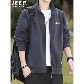 吉普JEEP夾克男外套春秋抓絨衣冬季加絨加厚保暖運動大碼男裝上衣