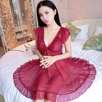 睡衣女夏季性感帶胸墊200斤特大碼吊帶睡裙蕾絲網紗內衣兩件套