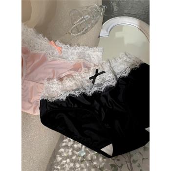 名香戀歌~法式緞面蕾絲女士純欲風性感女生薄款無痕不夾臀內褲女