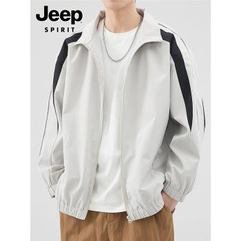 Jeep吉普運動夾克男士外套春秋季潮流拼色山系徒步情侶款沖鋒衣男