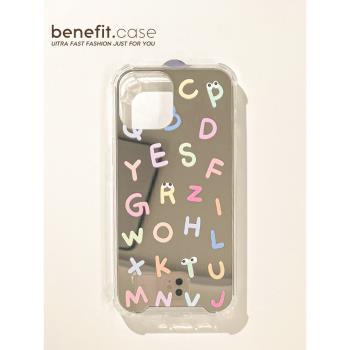 Benefit日韓ins可愛彩色字母鏡面16適用15蘋果13promax手機殼iphone12四角防摔14promax新11女xsmax軟x矽膠8p