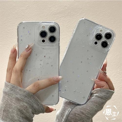 恩王 日韓ins小眾透明滴膠閃粉星星適用iphone17pro max蘋果16手機殼的新款15創意14情侶13plus女12pro保護套