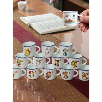 迷你陶瓷功夫茶杯帶把手套裝防燙 6只裝白瓷品茗小口杯懷舊小茶缸